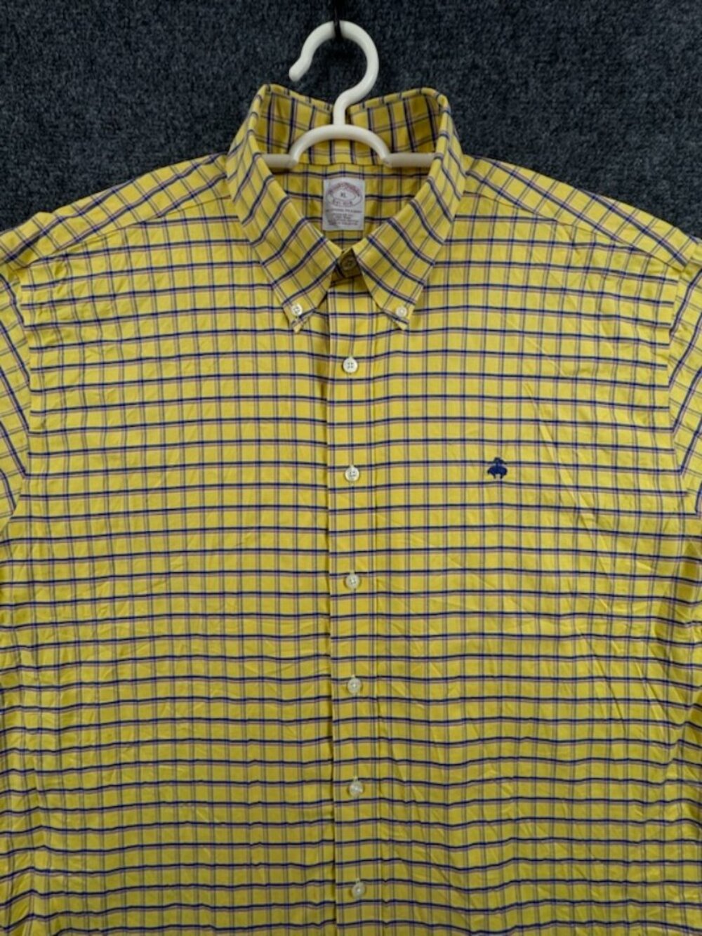 Brooks Brothers Oxford Blue Yellow Button-Down Check XL All Cotton Non-Iron Mens